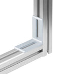 6 Pack 4040 T-Slot Aluminum Inside L Shape Corner Connectors, Heavy Duty M8 Bolt Mounts With Anodized Silver Finish, close-up view.