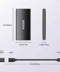 Dimensions of 256GB USB 3.1 Type C External SSD Drive Portable Solid State Storage Up To 500MB Per Second For PC Mac Android