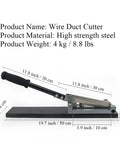 Dimension details of Open Slot Wire Duct Cutter Tool for PVC ducts, 19.7 inch base, handheld design for 45°/90° angled cuts.
