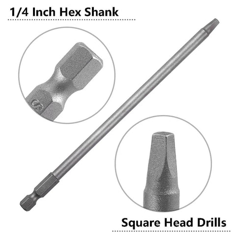 Nine Piece Square Head Screwdriver Bits Set With Quarter Inch Hex Shank Magnetic S2 Steel for pocket hole jig and drill