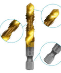 Detailed view of Pro Grade 6 Piece Drill and Tap Set With HSS Titanium Bits For 6-32, 8-32, 10-32, 10-24, 12-24, And 1/4-20 NC Threads