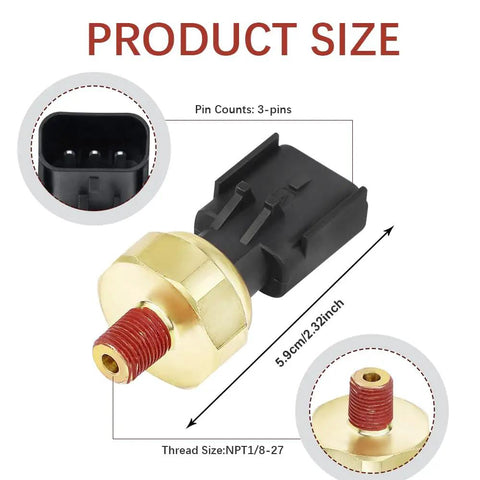 Engine Oil Pressure Sensor Switch Replacement For 5149064AA And 5149062AA with 3-pin connector and gold metal finish.