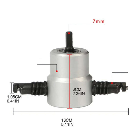 Double Head Sheet Metal Nibbler With LED Illumination Metal Cutter Drill Attachment with dimensions for precise cuts
