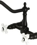Heritage 8 Inch Center Kitchen Bridge Faucet In Matte Black With 9 And 7 Sixteenths Inch Spout Reach 2 Hole Centerset Solid Brass Construction