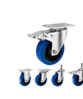 Four Pack 4 Inch 304 Stainless Steel Casters With Medium Blue TPR Rubber Wheels Silent Universal Swivel Rolling Brackets