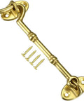 Brass Hook and Eye Latch for Gate Door Window Cabinet with Mounting Screws and four mounting screws.