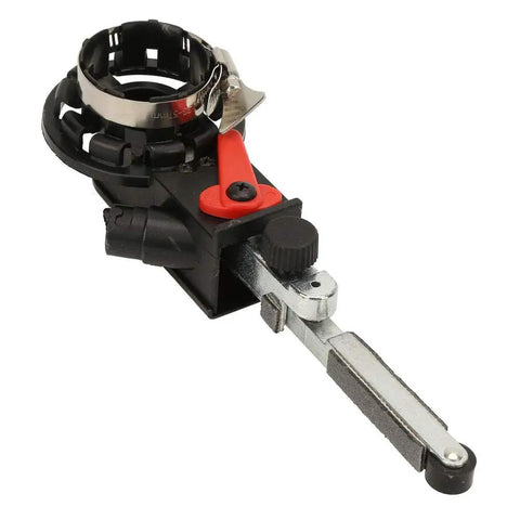 Heavy Duty Belt Sander Adapter For Angle Grinder Featuring Five Eighth Inch Thread, featuring a sturdy metal and plastic construction.
