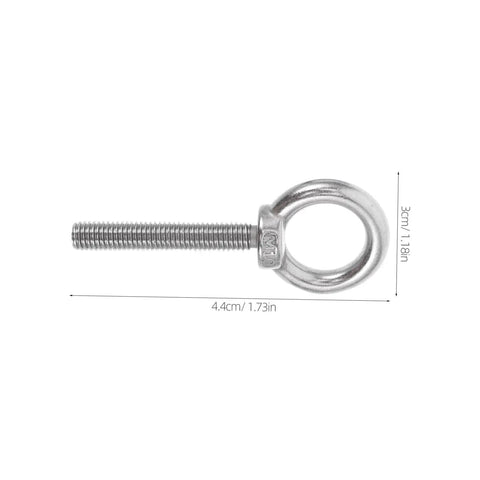 Stainless Steel Extended Eye Bolt M10x60 With Ring Hardware Kit For Heavy Duty Lifting And Outdoor Use Includes Flat Washer, Spring Washer, And Nut Reliable Corrosion Resistant Ring Eye Screw shown side view with 4.4cm length