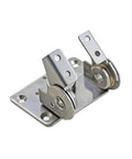 Angled view of 304 stainless steel dual-axis torque hinge with tilting arms and base plate