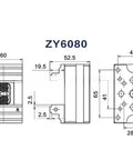 Technical drawing of ZY6080 flat nose pliers design with dimensions for precision fitting and use in machining.