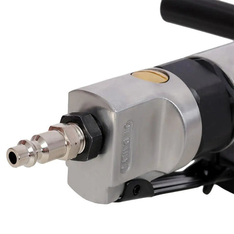 Close-up of the 1/4 inch NPT fitting on the Badass Shop Ready 5 Inch Pneumatic Air Angle Grinder for easy connection.