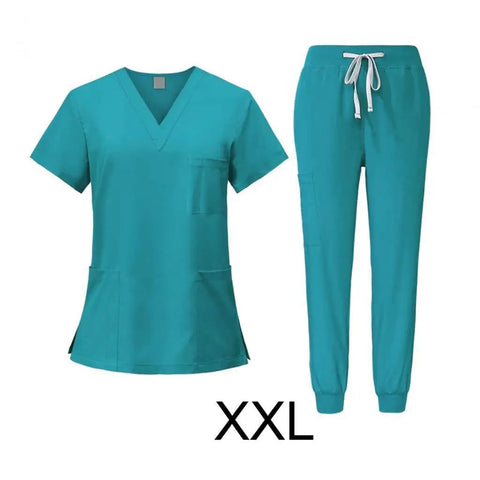 Nurse And Spa Uniform Scrub Set With Top And Jogging Pants, Machine Washable Workwear For Clinics And Beauty Pros, Blue, XXL