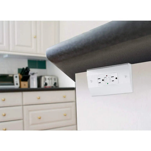 Under Cabinet Power Distribution Box Slim Fit White Metal For TV DVD And Security Systems installed under kitchen counter
