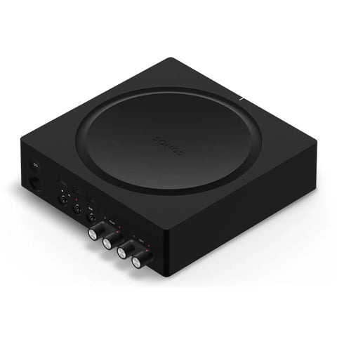 Front view of black Versatile Home Audio Amplifier For Any Setup From Your Turntable To Outdoor Speakers Powers Vinyl CDs Stored Audio Files And Streaming And Even Expands Your Backyard Entertainment Black.