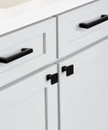 Cabinet view with 25 Pack Matte Black Square Cabinet Knobs For Dresser Drawers Zinc Alloy Hardware on white doors