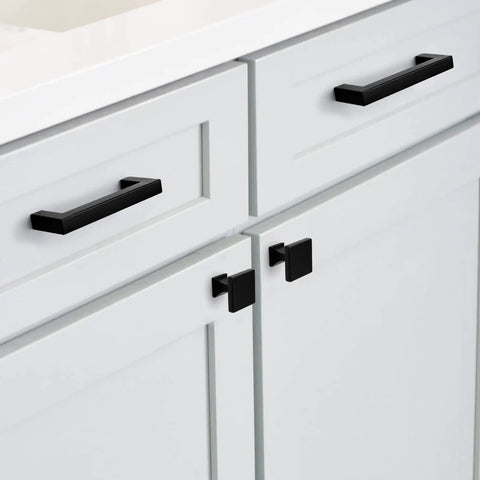 30 Pack Matte Black Square Cabinet Knobs For Dresser Drawers Zinc Alloy Kitchen Cabinet Hardware on white cabinet