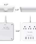 Diagram of Six Foot Power Strip With Three Outlets And Four USB Ports Including One USB C For Cruise Ship Travel And Home Office Use