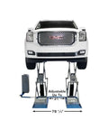 Shop Beast Commercial Scissors Lift, 9000 Lb Auto Garage Hoist elevating a GMC SUV, adjustable height up to 31 inches.