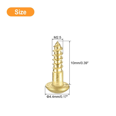 Diagram of Brass Wood Screws Set M2.5 By 10mm Slotted Round Head Self Tapping For Woodworking, showing size dimensions.