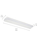 4U Series 30 Inch LED Under Cabinet Light 120V White 3000K Diffused Task Lighting For Kitchens, slim design with dimensions labeled