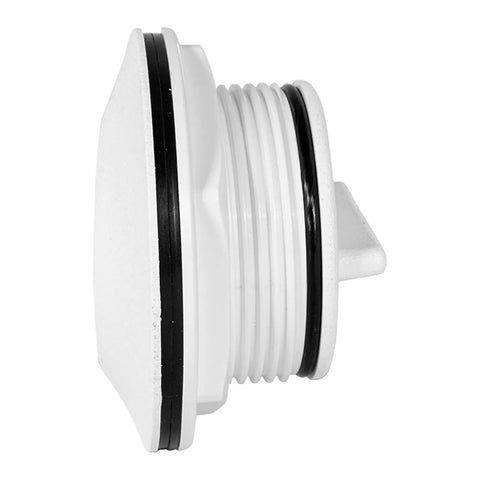 White Transom Drain Plug Scupper Valve Stopper Dockside Must Have For Boats And Yachts with three rubber seal rings, side view