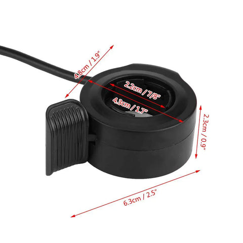 Universal 22mm Ebike Thumb Throttle Speed Controller For Electric Bikes And Scooters, dimensions labeled, side view