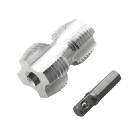 Heavy Duty Metal Pvc Pipe Threader Kit With Four And Six Point Dies For 20Mm And 26Mm Lines showing threading die and attachment.