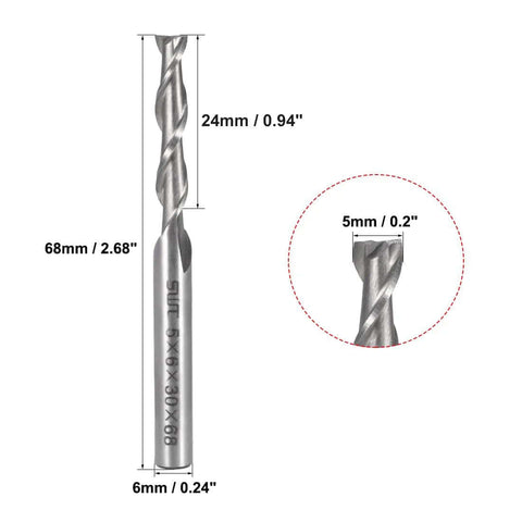 uxcell 5mm cutting HSS-AL spiral drill bit, 2-flute, straight end mill with 6mm shank