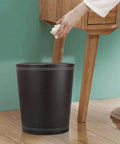 Classic Pu Leather Round Trash Can In Brown For Bathroom Powder Room Kitchen Office And Hotel Use Durable PU Exterior With Non Woven Liner