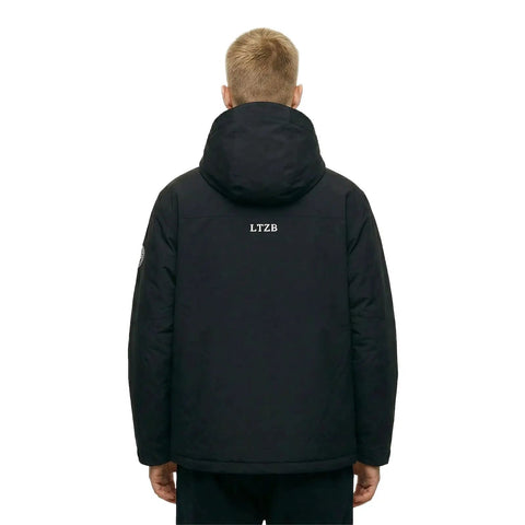 Back view of Mens Ski Jacket Pullover Snowboard Coat For Winter Waterproof Warm Insulated Outerwear with hood.