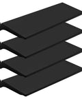 Beefy Four Pack Black Gondola Shelves 35 Inches Long By 11 Inches Wide stacked for retail display organization.