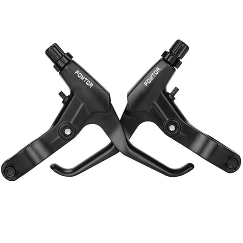 Universal Aluminum Alloy Bicycle Brake Levers For 2.2cm Handlebars With 2.5 Finger And 4 Finger Grips, shown in black aluminum