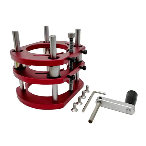 Built Like A Tank Premium Aluminum Router Lift For Table Mount With Rust Resistant Stainless Steel Body And Pain Free Install Fits 64 To 66 Millimeter Trimmers A Straight Up Woodshop Upgrade, red mounting system with stainless steel components.