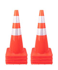 Ten Pack 28 Inch Traffic Cones Set, Heavy Duty PVC Safety Markers for Road Work, Parking, Hazards, Fluorescent Orange with Reflective Strips
