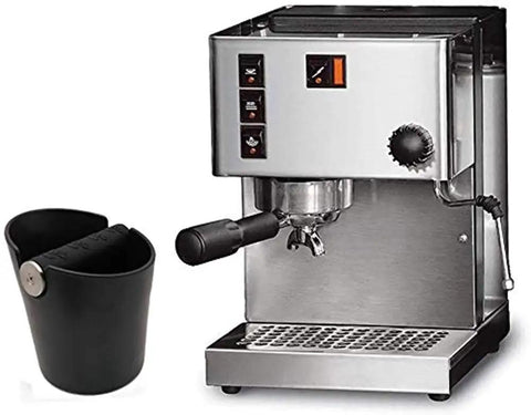 Espresso machine with Espresso Knock Box 4.8 Inch Barista Style Grounds Bin With Removable Heavy-Duty Metal Knock Bar nearby