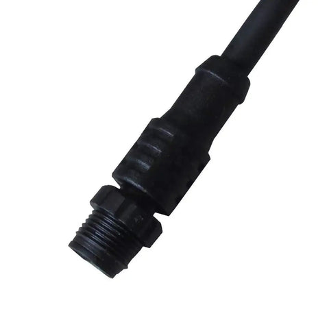 Close-up of NMEA 2000 15 Foot Backbone Drop And Extension Cable for Marine Networks, showing black, gold-plated 5-pin connector end.