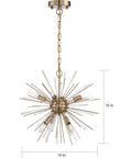 Cirrus Six Light Chandelier With Vintage Brass Finish And Clear Glass Rods 16-inch Indoor Dry Rated Ceiling Light Fixture
