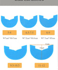 Sneaker Heel Protector size chart showing sizes and dimensions for Self Adhesive Upgraded Non Slip Pads in multiple shoe sizes.