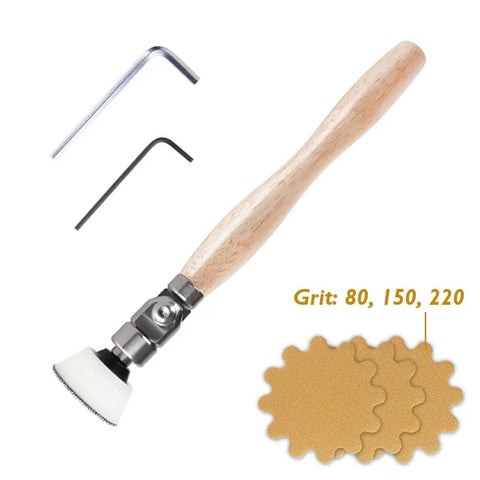 Pro Grade Woodturning Bowl Sander Tool Kit With Rotating Head For Inside Curves 2 Inch Sanding Pad 30 Pcs Sanding Discs 80 150 220 Grit