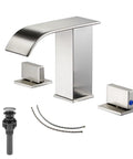 Brushed Nickel Widespread Bathroom Faucet With 3 Holes And 2 Handles Dope Modern Waterfall Sink Faucet With Pop Up Drain