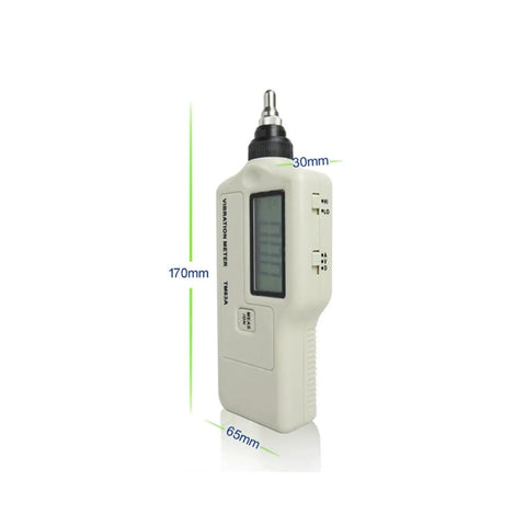 Portable Digital Handheld Vibroscope With LCD Display, Pro Grade Acceleration And Velocity Readouts, Range 0.1-199.9 m/s2 And 0.1-199.9 mm/s RMS, 10 Hz-15 kHz Coverage, Field Ready Vibration Tester For Technicians, white handheld unit, 170mm x 65mm x 30mm