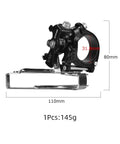 Front Derailleur Clamp On Three Speed For Mountain And Road Bikes With Top Or Bottom Routing Adjustable 31 8Mm To 34 9Mm Clamp Size And Big Gear Compatibility With 6 11 Speed Or 18 33 Speed Setups, shown with dimensions.