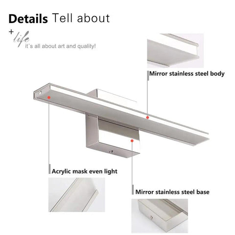 Chrome Bathroom Light Fixtures 24 Inch LED Vanity Bar Over Mirror Lighting IP44 Waterproof 14W 850LM Modern Rectangle Vanity Lamp