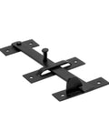 Darn Good Black Iron Thumb Latch For Garden Gates And Fences Seven Inch Tall With Heavy Duty Powder Coating Rust Resistant Finish Includes Every Mounting Screw Pack Of Ten Built Tough As Nails view of a black iron thumb latch with mounting plates.