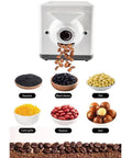 Workhorse Electric Coffee Roaster Machine 1600W with beans falling, showcasing diverse ingredients like black beans and peanuts.