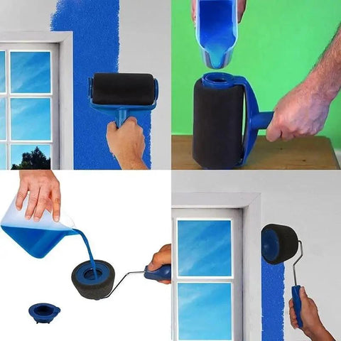 Heavy Duty Paint Roller Brush Set With Flocked Edge Tool and Seamless Trim Edger for Smooth Wall Painting in action.