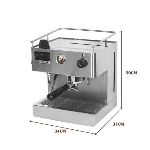 Kickstart Your Coffee Game With This Stainless Steel Electric Cappuccino Maker showing side view with controls and size dimensions.