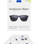 ZEISS Sunglasses Wipes box showing 120 count and scattered individual wipe sachets