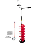 8 Inch Nylon Ice Fishing Auger Kit With 14 Inch Extension Rod And Drill Adapter, red blade and top plate visible
