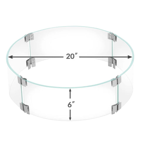 Round Gas Fire Pit Glass Wind Guard For 23 Inch Round Pits, clear tempered glass shield, 20x6 inch dimension, side view